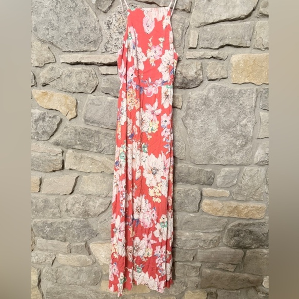 Band of Gypsies Sleeveless Red Floral Long Dress Sz Small. EUC SUPER SOFT AS